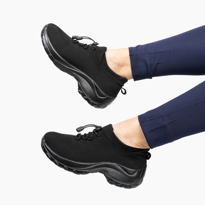 Women's Ortho Stretch Cushion Shoes for Arch Support and All-Day Walking Comfort - Midnight Black