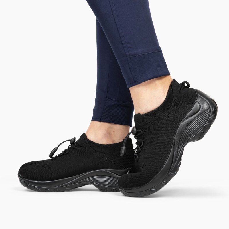Women's Ortho Stretch Cushion Shoes for Arch Support and All-Day Walking Comfort - Midnight Black