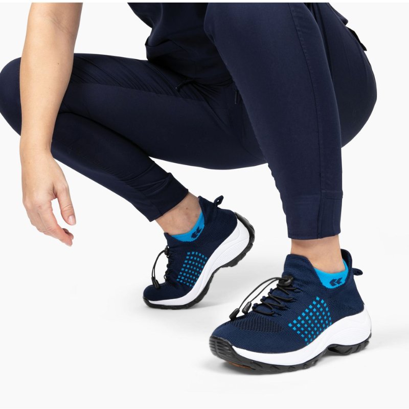 Women's Ortho Stretch Cushion Shoes for Arch Support and All-Day Walking Comfort - White Blue