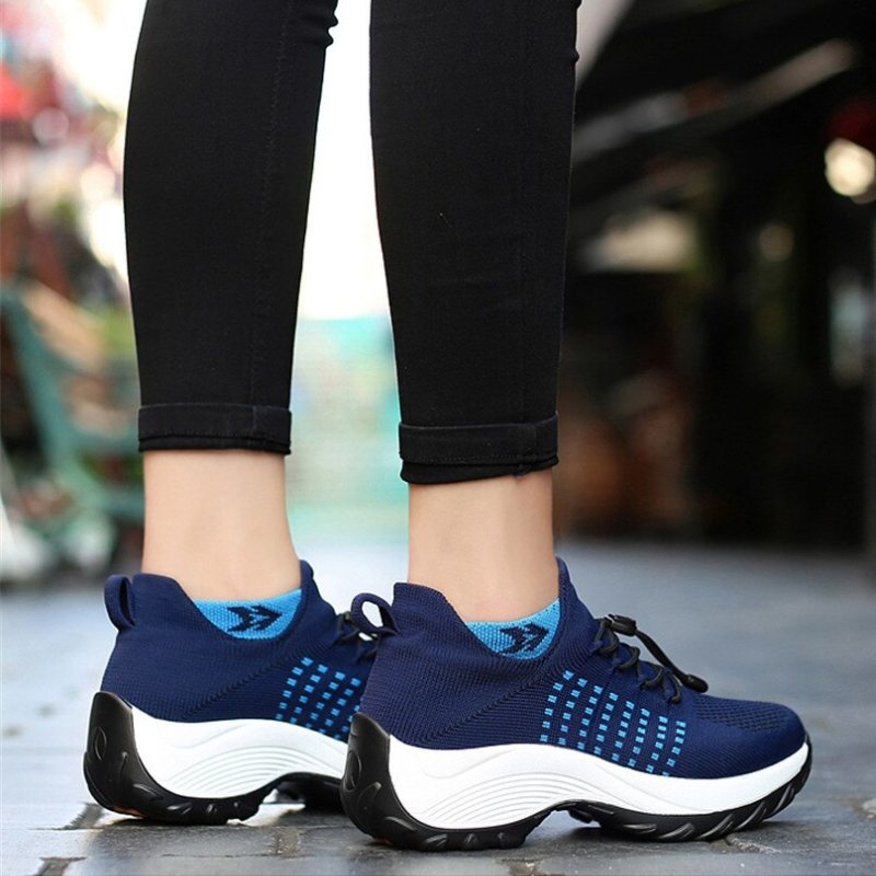 Women's Ortho Stretch Cushion Shoes for Arch Support and All-Day Walking Comfort - White Blue