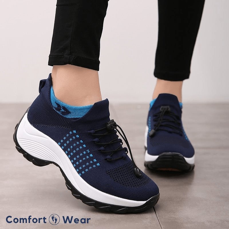 Women's Ortho Stretch Cushion Shoes for Arch Support and All-Day Walking Comfort - White Blue