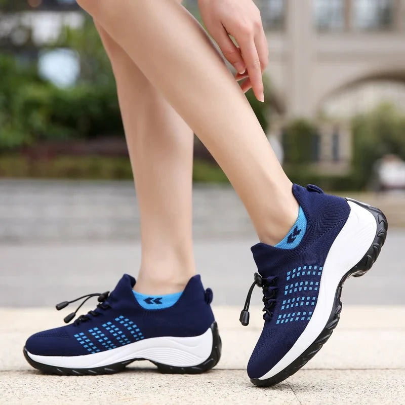 Women's Ortho Stretch Cushion Shoes for Arch Support and All-Day Walking Comfort - White Blue