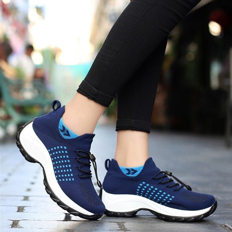 Women's Ortho Stretch Cushion Shoes for Arch Support and All-Day Walking Comfort - White Blue
