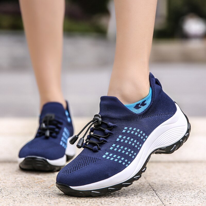 Women's Ortho Stretch Cushion Shoes for Arch Support and All-Day Walking Comfort - White Blue