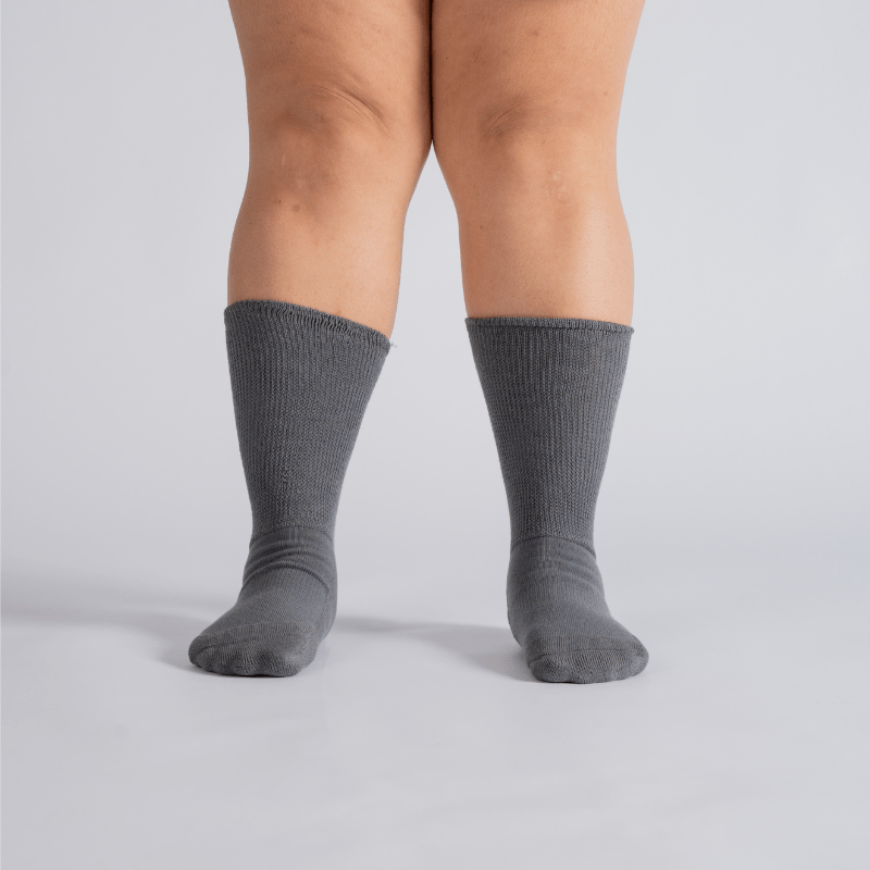 10-Pack Padded Extra-Stretch Crew Socks for Wide Feet and All-Day Comfort - Grey