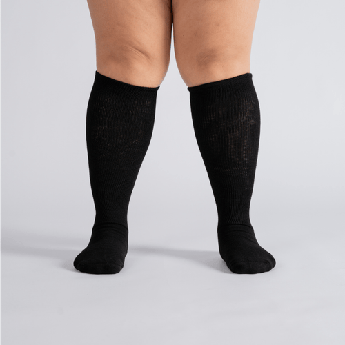 3-Pack Padded Extra-Stretch Sock Set for Wide Feet - Knee, Crew and Ankle - Black