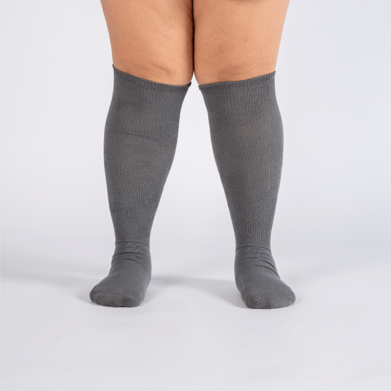 Padded Extra-Stretch Knee Socks for Wide Feet, Swelling and All-Day Comfort - Grey