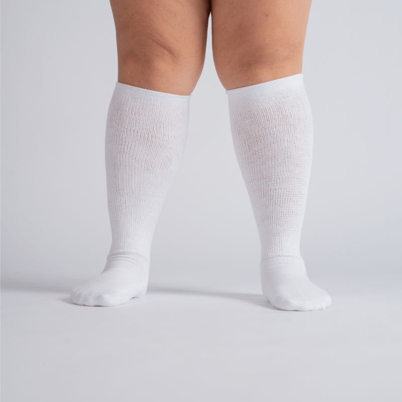 Padded Extra-Stretch Knee Socks for Wide Feet, Swelling and All-Day Comfort - White