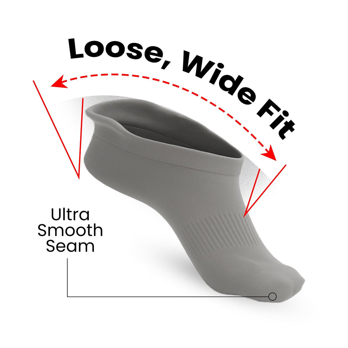 Padded Extra-Stretch Ankle Socks for Wide Feet, Swelling and All-Day Comfort - Grey