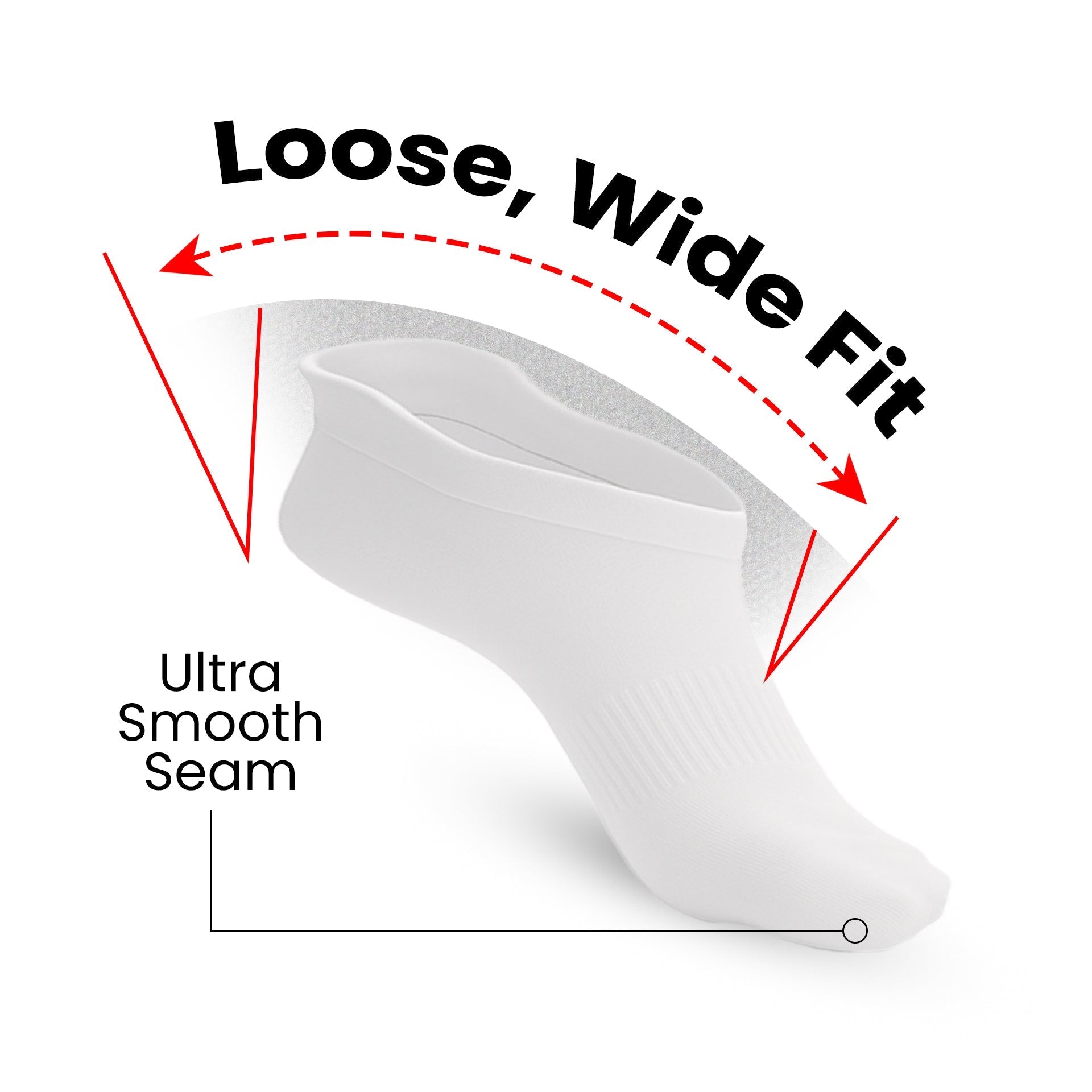 Padded Extra-Stretch Ankle Socks for Wide Feet, Swelling and All-Day Comfort - White