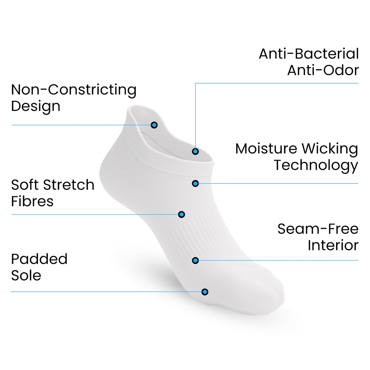 Padded Extra-Stretch Ankle Socks for Wide Feet, Swelling and All-Day Comfort - White