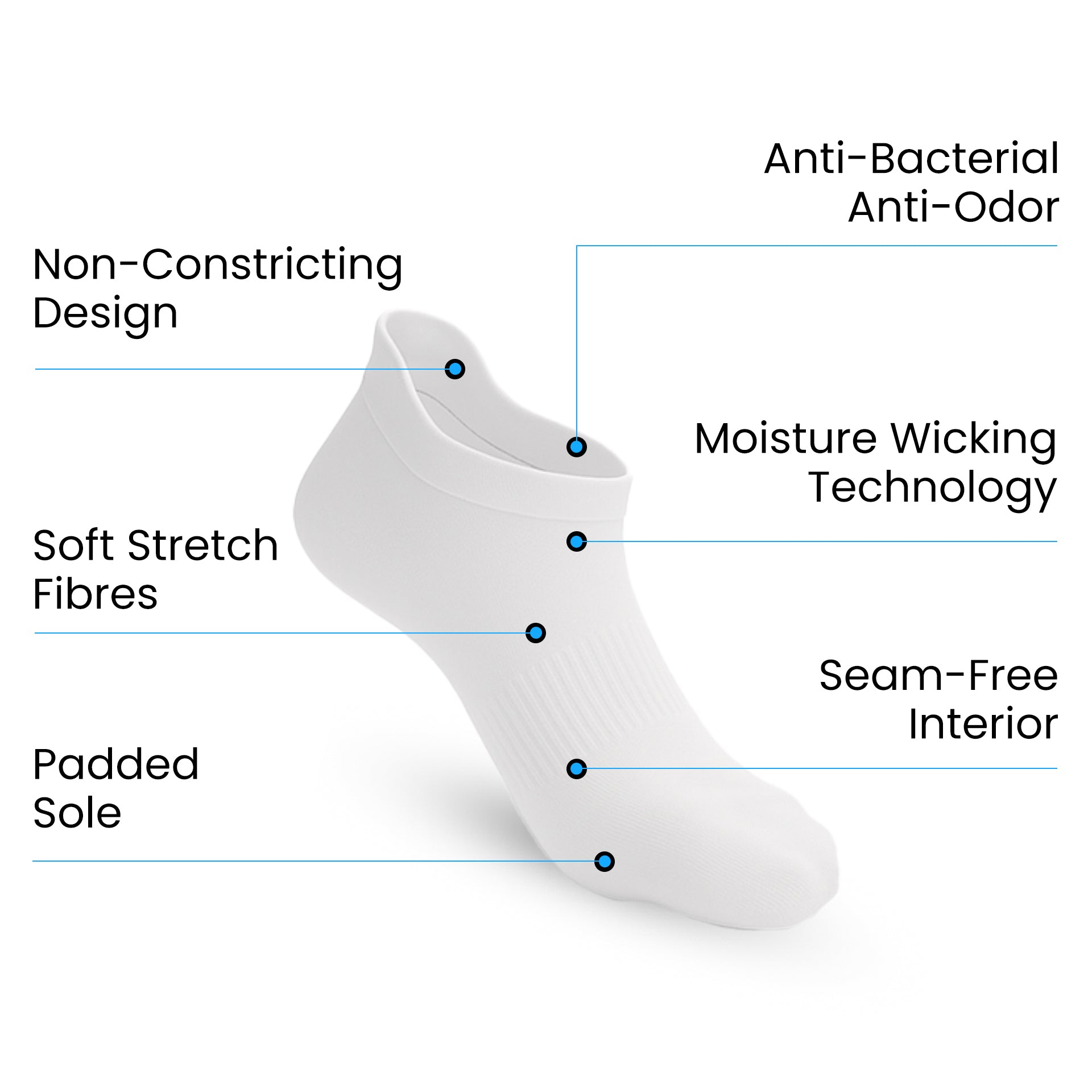Padded Extra-Stretch Ankle Socks for Wide Feet, Swelling and All-Day Comfort - White