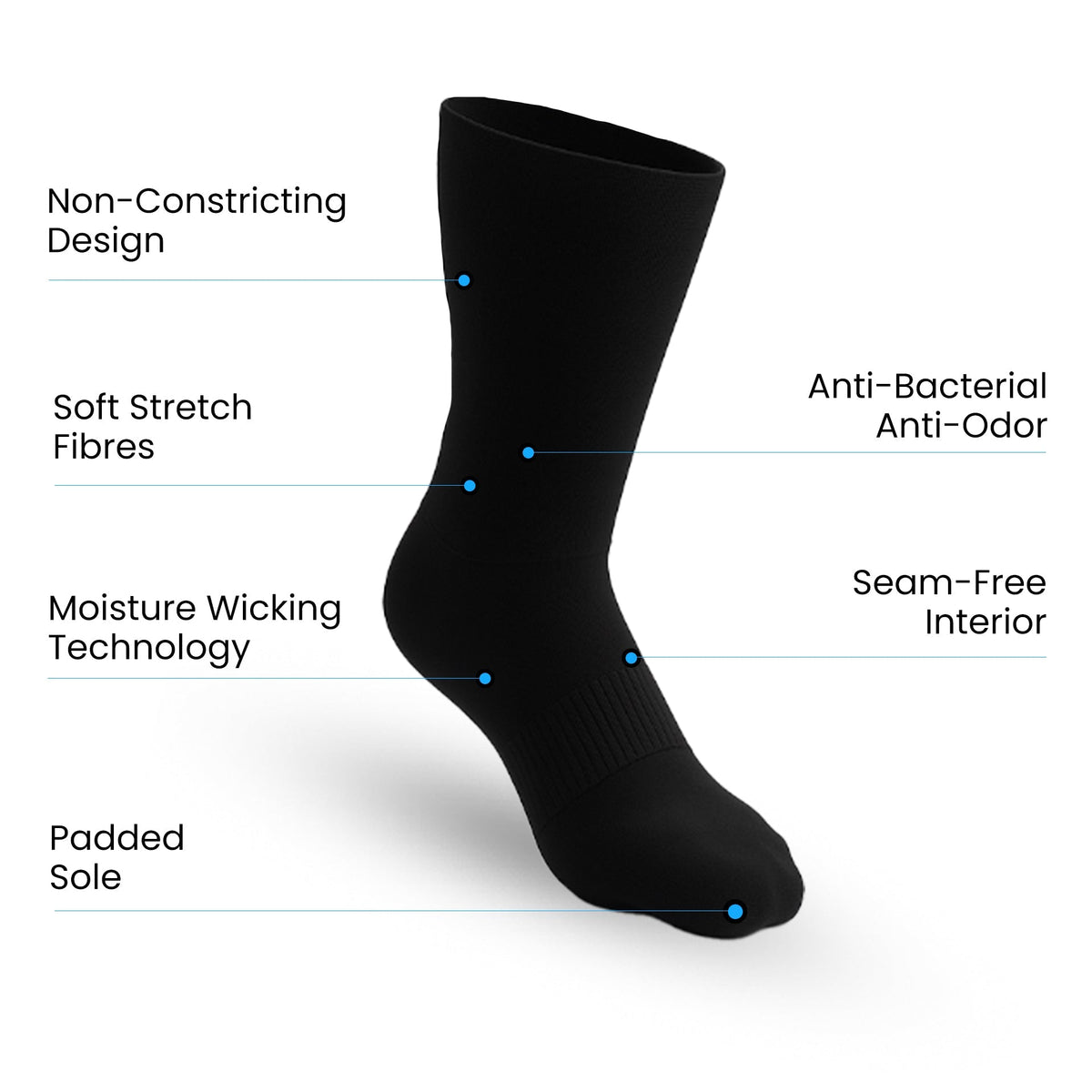 10-Pack Padded Extra-Stretch Crew Socks for Wide Feet and All-Day Comfort - Black