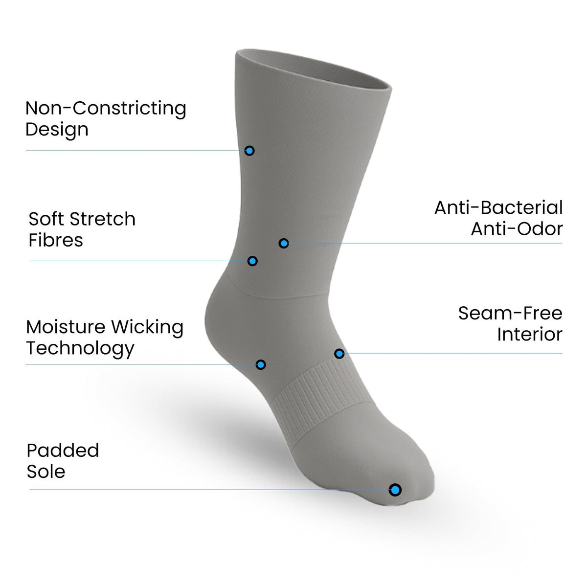 10-Pack Padded Extra-Stretch Crew Socks for Wide Feet and All-Day Comfort - Grey