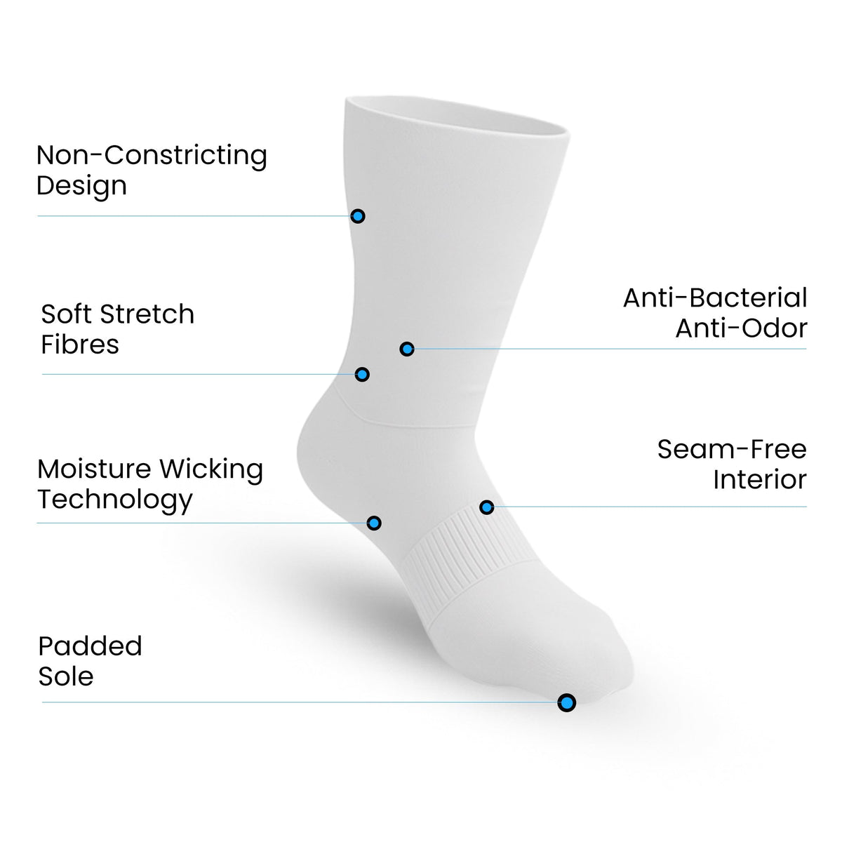 10-Pack Padded Extra-Stretch Crew Socks for Wide Feet and All-Day Comfort - White