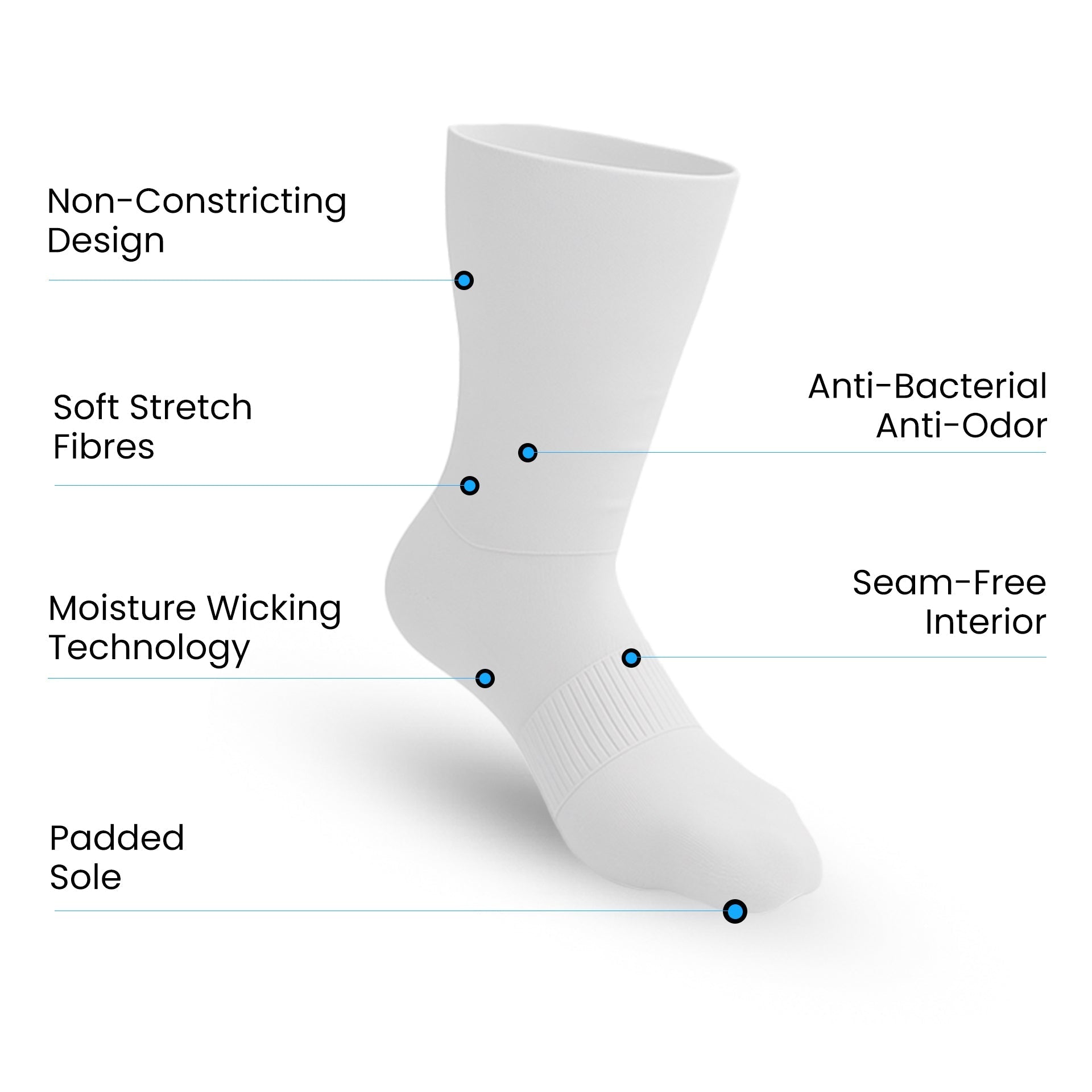 10-Pack Padded Extra-Stretch Crew Socks for Wide Feet and All-Day Comfort - White