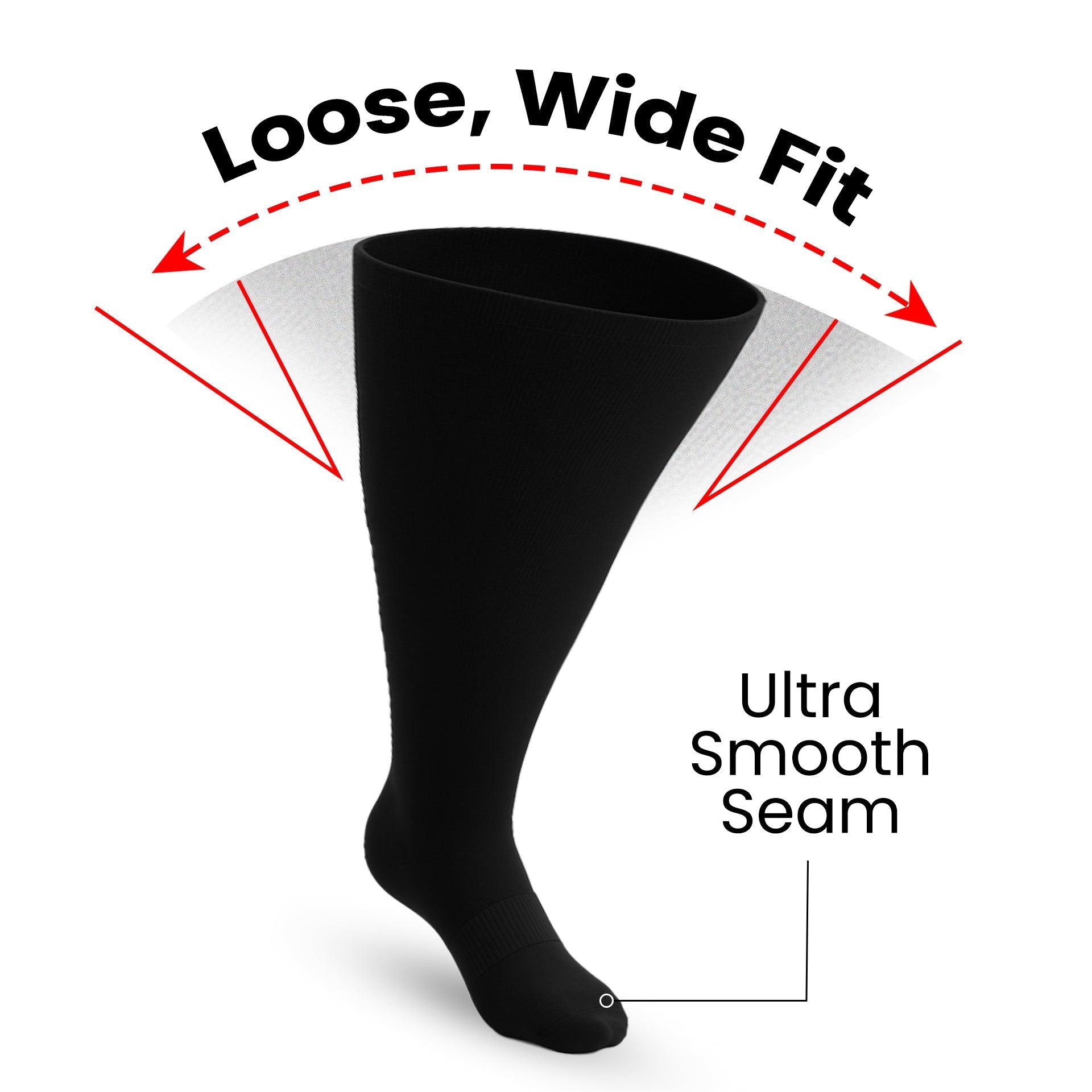 Padded Extra-Stretch Knee Socks for Wide Feet, Swelling and All-Day Comfort - Black