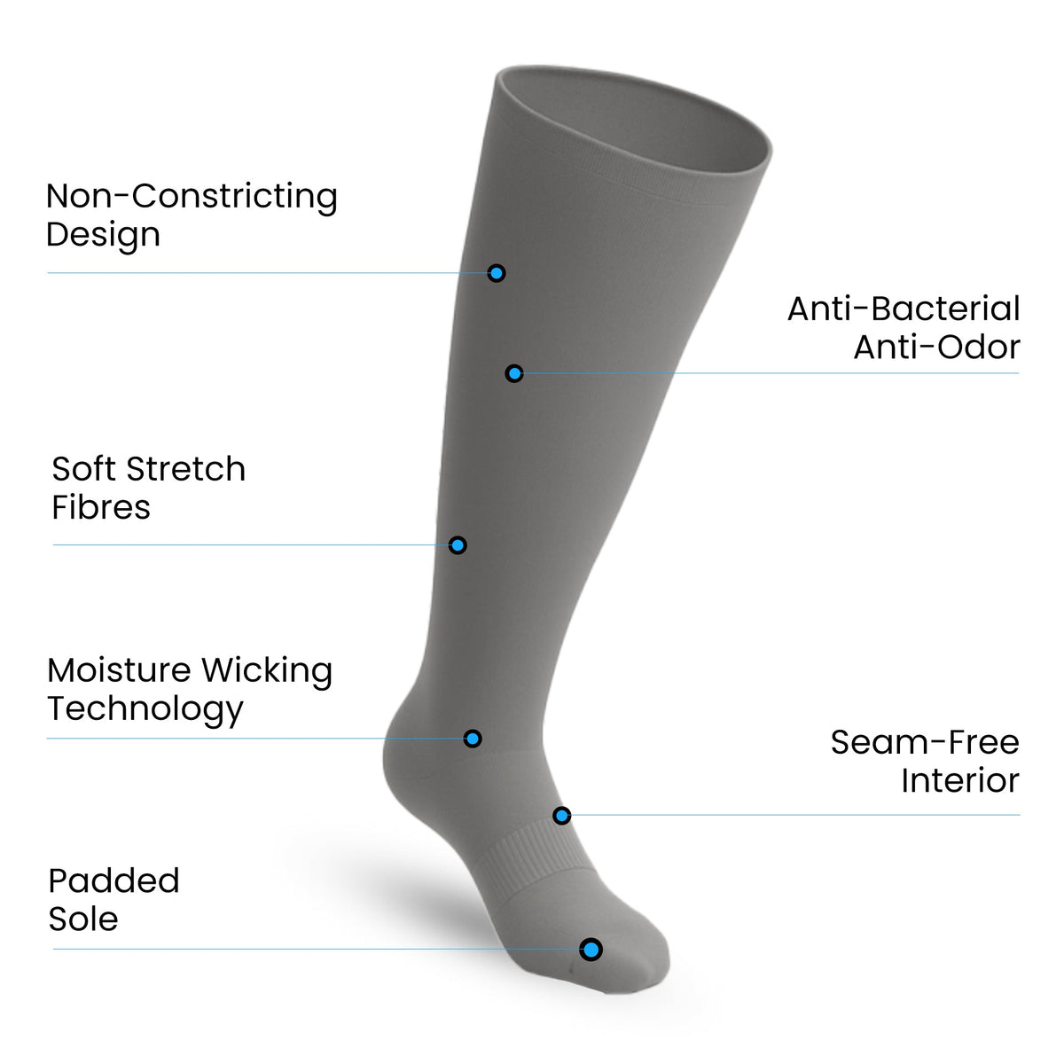 Padded Extra-Stretch Knee Socks for Wide Feet, Swelling and All-Day Comfort - Grey