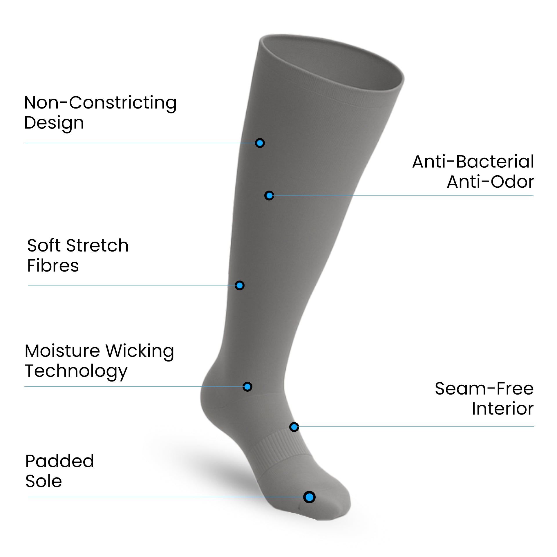 Padded Extra-Stretch Knee Socks for Wide Feet, Swelling and All-Day Comfort - Grey