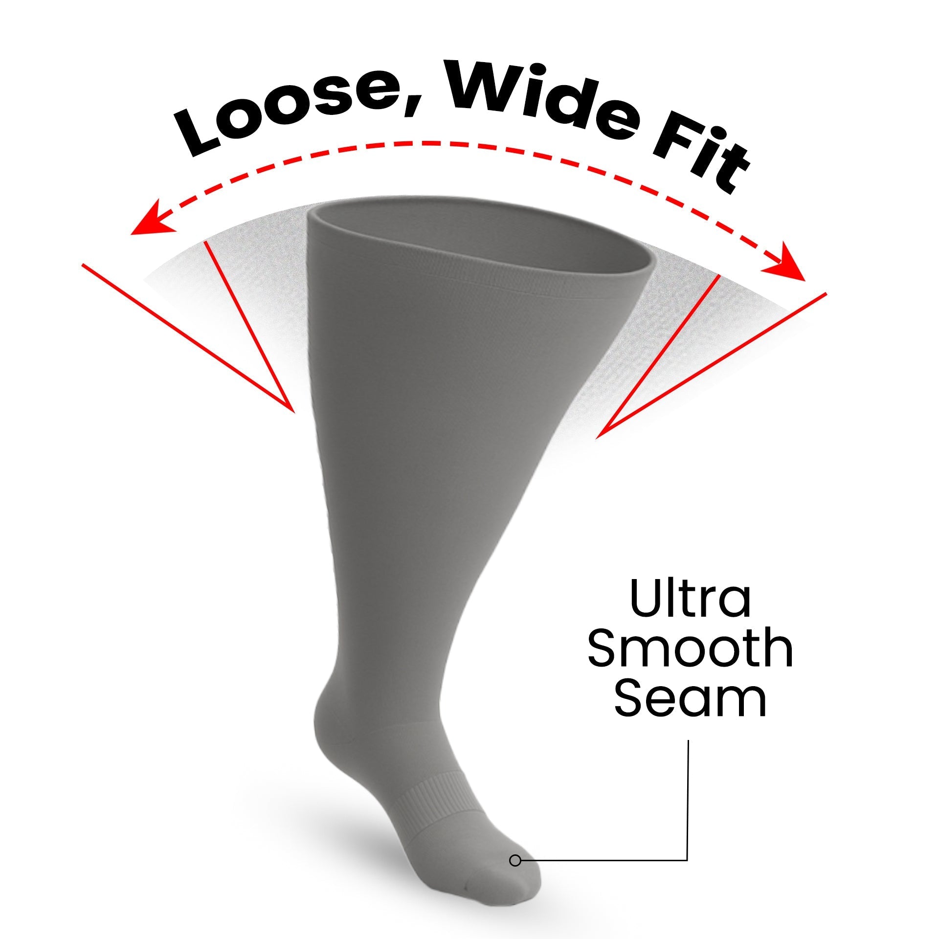 Padded Extra-Stretch Knee Socks for Wide Feet, Swelling and All-Day Comfort - Grey