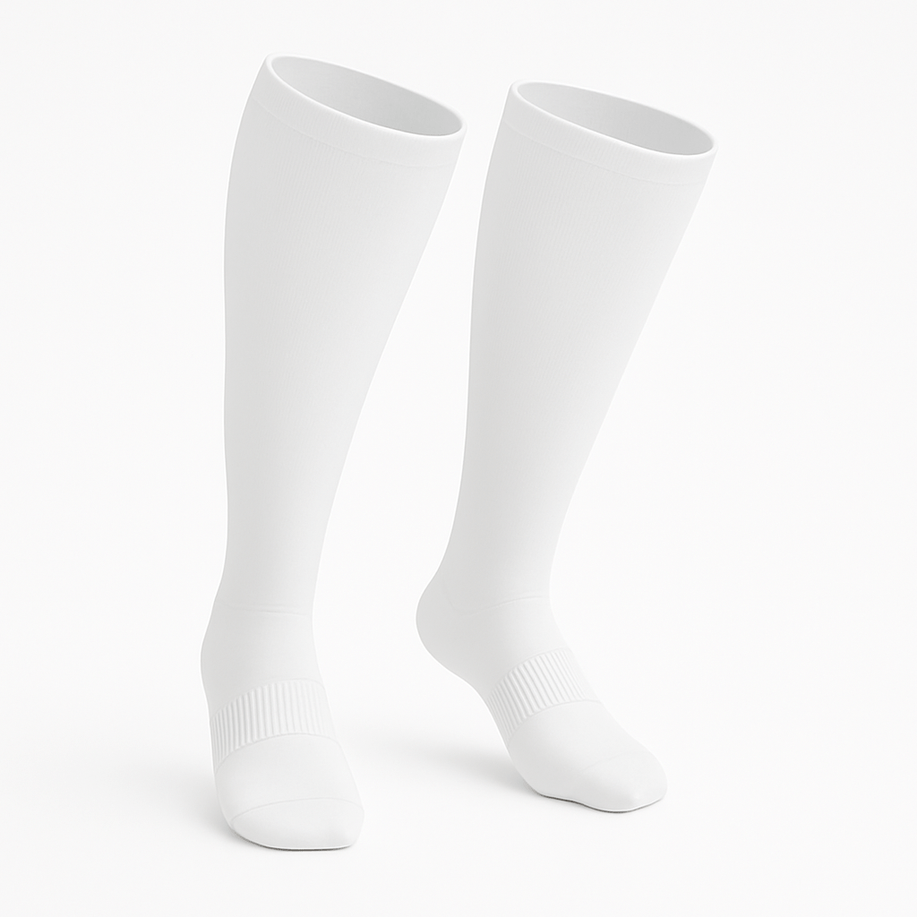 Padded Extra-Stretch Knee Socks for Wide Feet, Swelling and All-Day Comfort - White